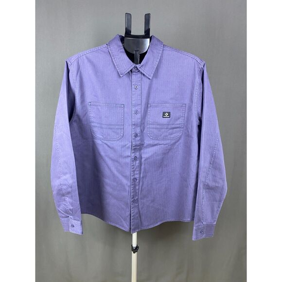 Converse Men’s Long Sleeve Utility Button-Up Shirt Purple Size M - Picture 2 of 5